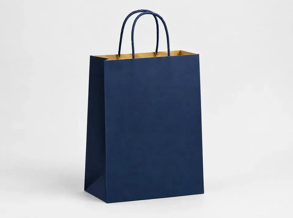 White and kraft paper carry bags with rope handles