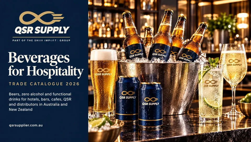 Catalogue cover showing cans and bottles for foodservice beverages