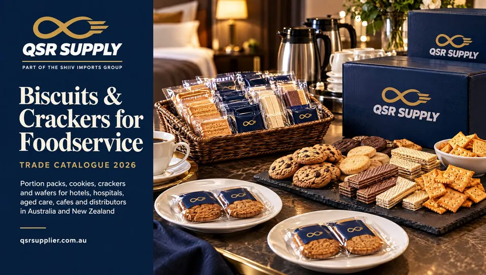 Catalogue cover showing biscuits and crackers for hotels, hospitals and foodservice