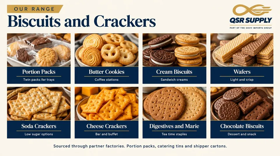 Inside page of the biscuits and crackers catalogue showing cookie and cracker styles