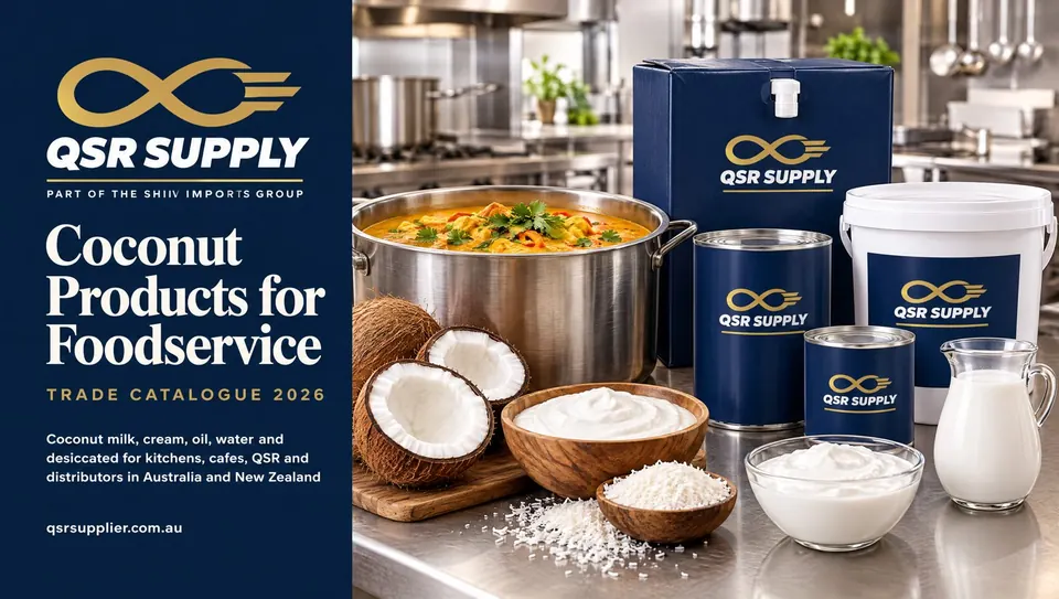 Catalogue cover showing coconut milk, cream and oil for foodservice kitchens