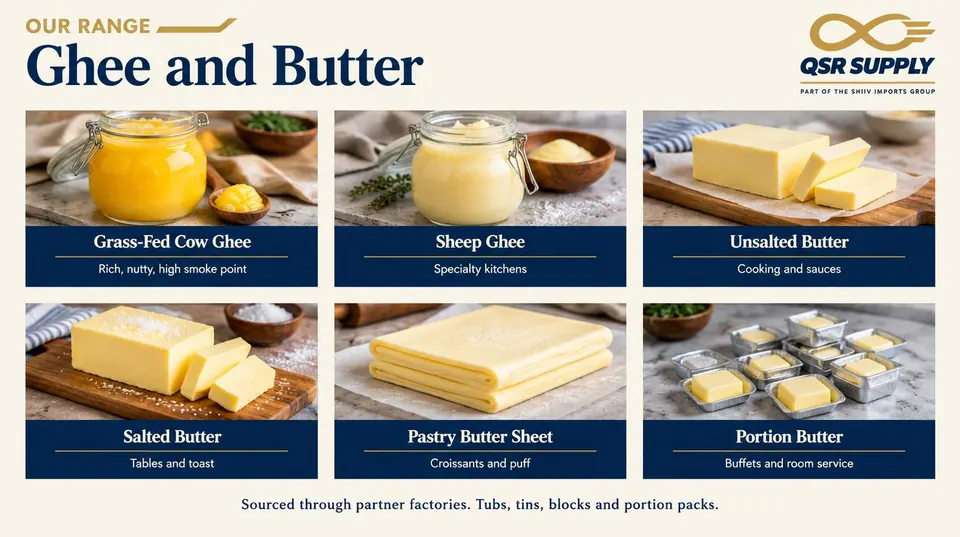 Inside page of the ghee and butter catalogue showing packs for bakeries and hotels