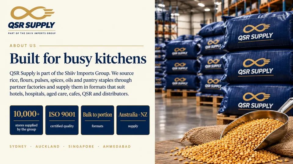 Inside page of the pantry staples catalogue showing rice, flour and pulses