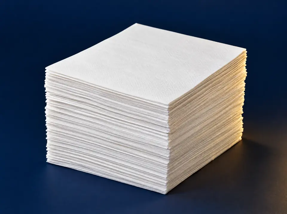 Tall stacks of white, cream and brown foodservice napkins and tissue